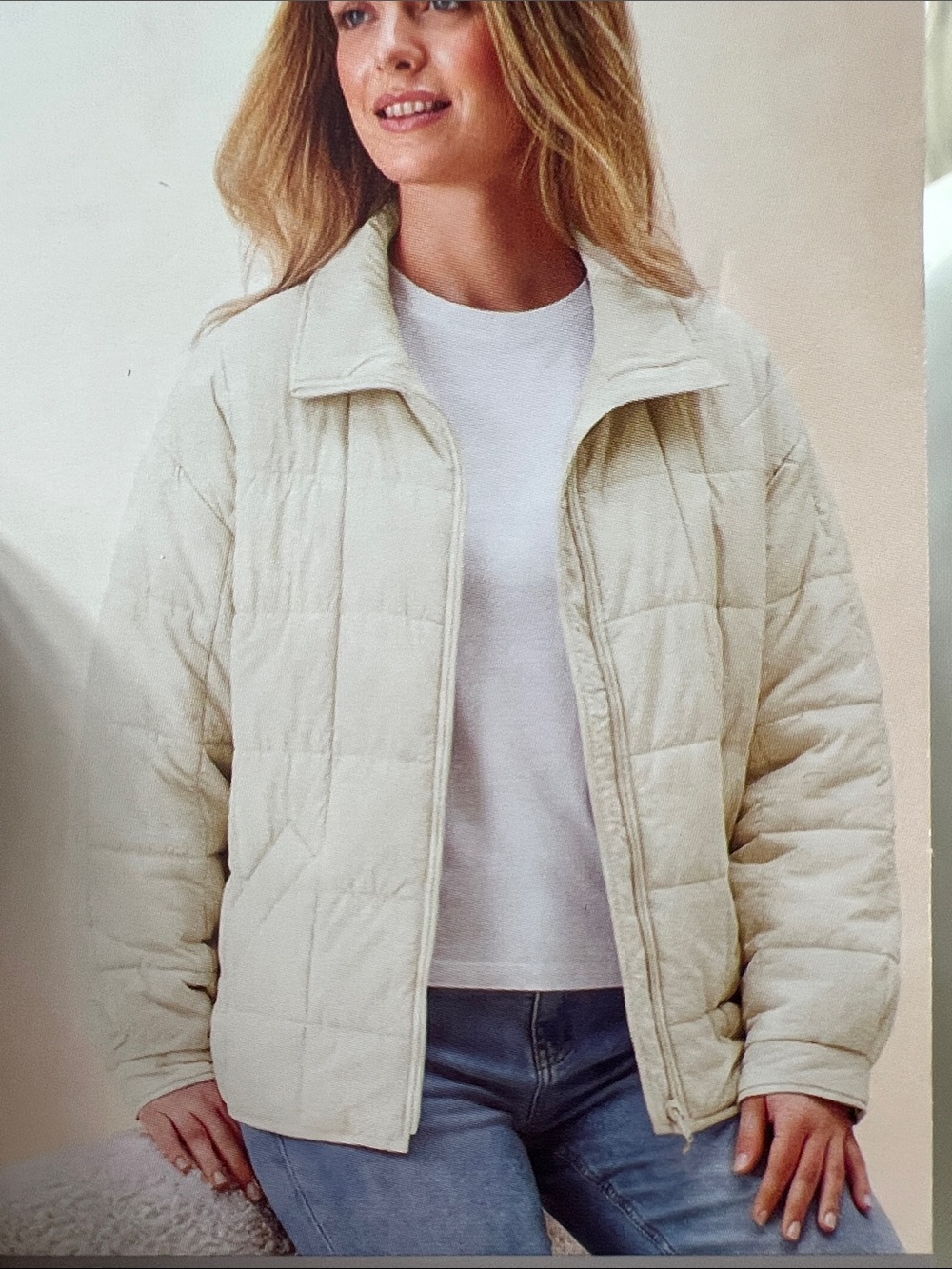 Crisp Cream Quilted Puffer Jacket